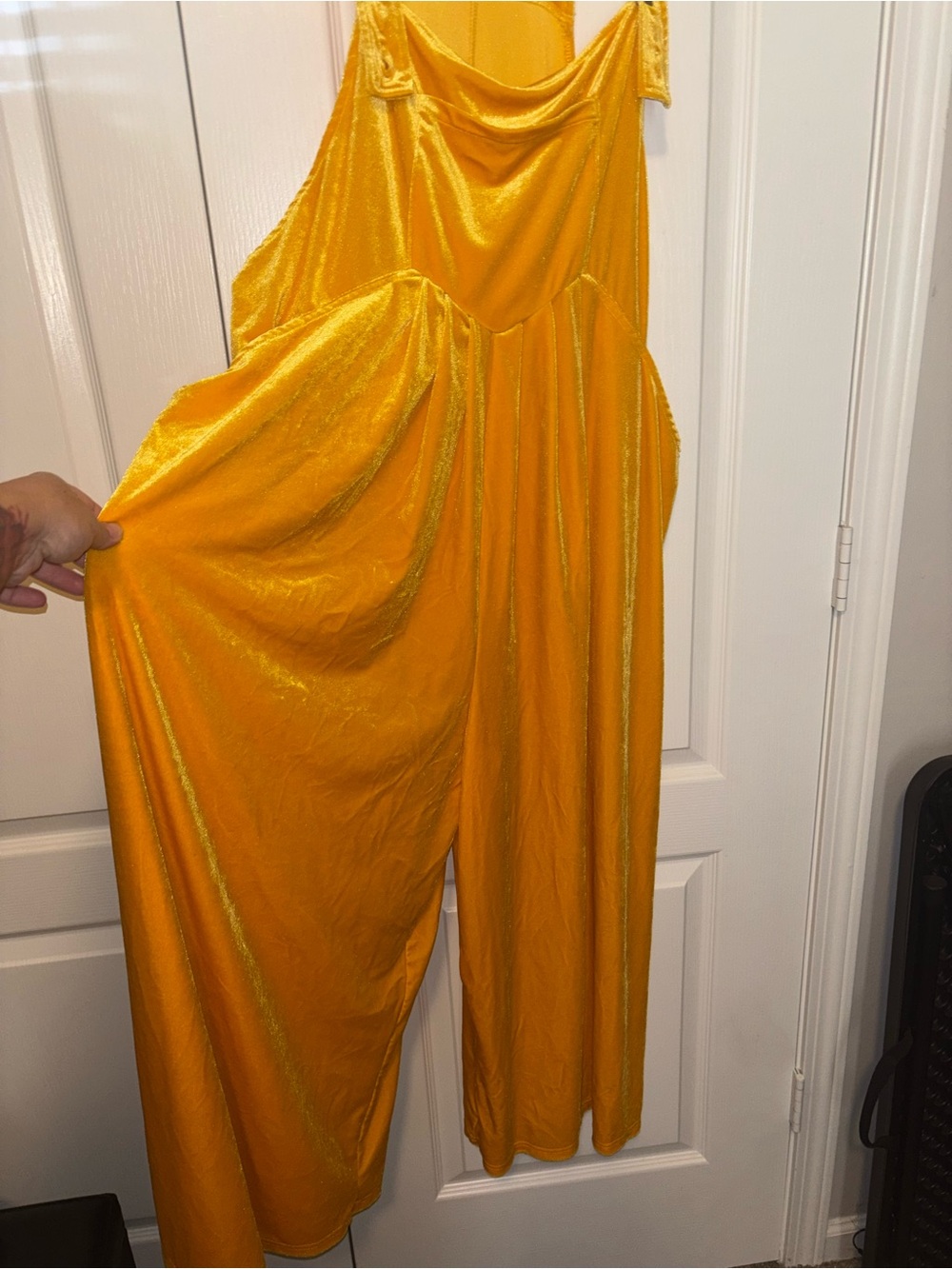 Yellow velvet overalls